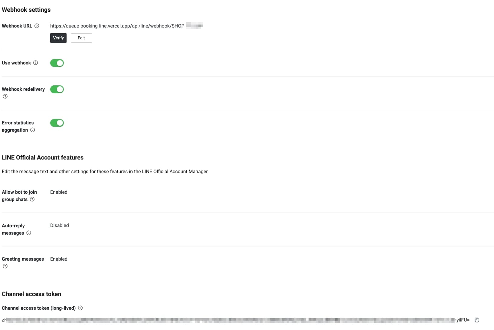 LINE Messaging API Webhook settings